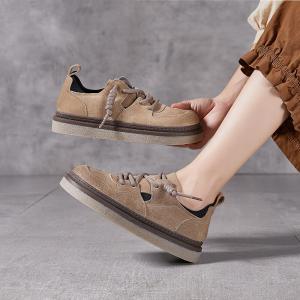 Suede Leather Wide Toe Platform Flat Shoes