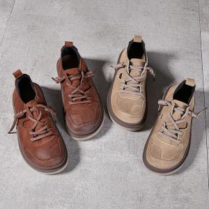 Suede Leather Wide Toe Platform Flat Shoes