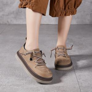 Suede Leather Wide Toe Platform Flat Shoes