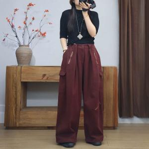 Zip Decoration Fleeced Lined Baggy Balloon Jeans