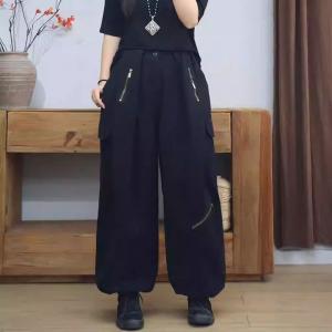 Zip Decoration Fleeced Lined Baggy Balloon Jeans