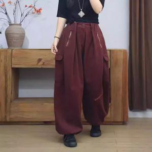 Zip Decoration Fleeced Lined Baggy Balloon Jeans