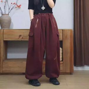 Zip Decoration Fleeced Lined Baggy Balloon Jeans