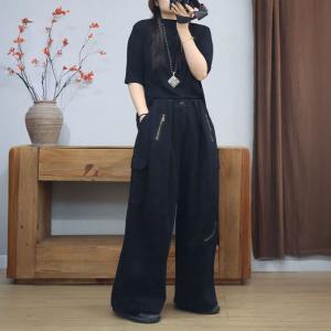 Zip Decoration Fleeced Lined Baggy Balloon Jeans
