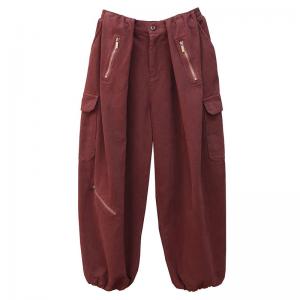 Zip Decoration Fleeced Lined Baggy Balloon Jeans