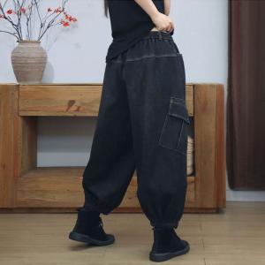 Winter Fleeced Balloon Leg Black Jeans