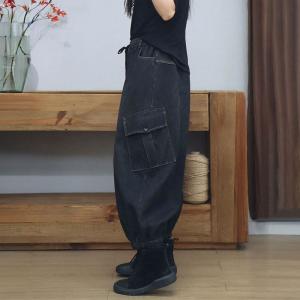 Winter Fleeced Balloon Leg Black Jeans