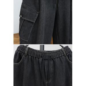 Winter Fleeced Balloon Leg Black Jeans