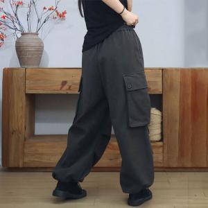 High Waist Casual Fleeced Baggy Cargo Pants