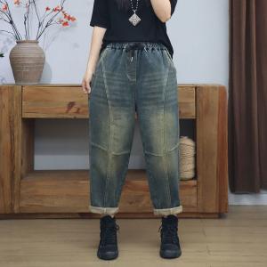 Drawstring Waist Fleeced Straight Leg Jeans