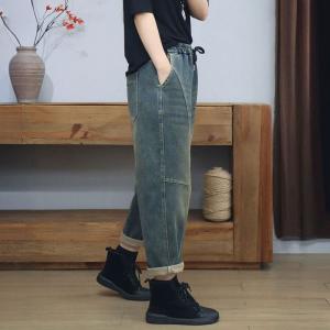 Drawstring Waist Fleeced Straight Leg Jeans