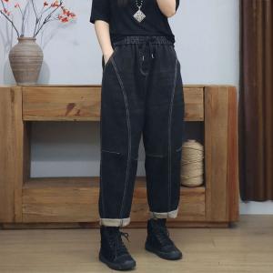 Drawstring Waist Fleeced Straight Leg Jeans
