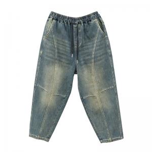 Drawstring Waist Fleeced Straight Leg Jeans