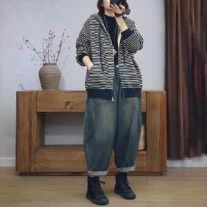 90s Fashion Front Zip Cotton Knitted Hooded Jacket
