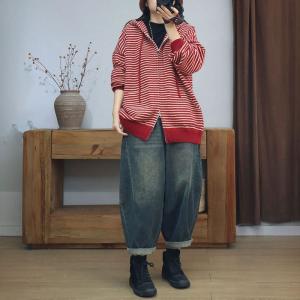 90s Fashion Front Zip Cotton Knitted Hooded Jacket