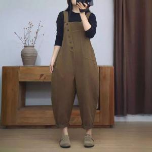 Slanted Buttons Loose Cotton Gardening Overalls