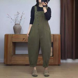 Slanted Buttons Loose Cotton Gardening Overalls