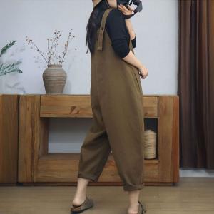 Slanted Buttons Loose Cotton Gardening Overalls