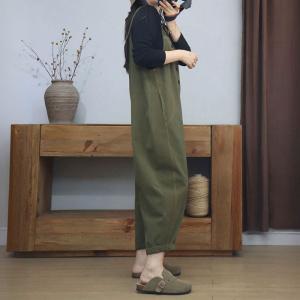 Slanted Buttons Loose Cotton Gardening Overalls