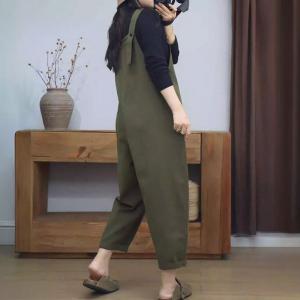 Slanted Buttons Loose Cotton Gardening Overalls
