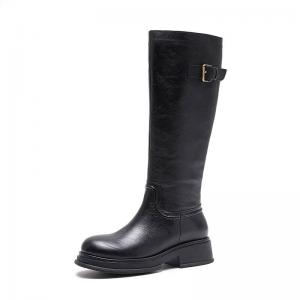Chunky Heels Cowhide Leather Classic Calf Boots