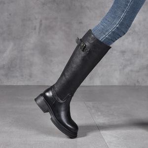 Chunky Heels Cowhide Leather Classic Calf Boots