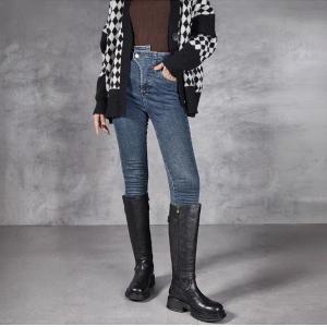 Chunky Heels Cowhide Leather Classic Calf Boots