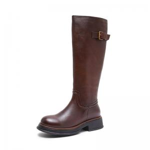 Chunky Heels Cowhide Leather Classic Calf Boots
