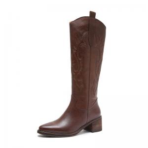 British Style Pointed Toe High Embroidery Cowboy Boots