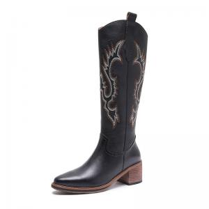 British Style Pointed Toe High Embroidery Cowboy Boots
