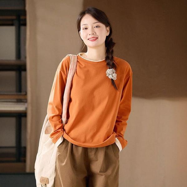 Contrast Color Cozy Orange Fleeced Oversized T-shirt