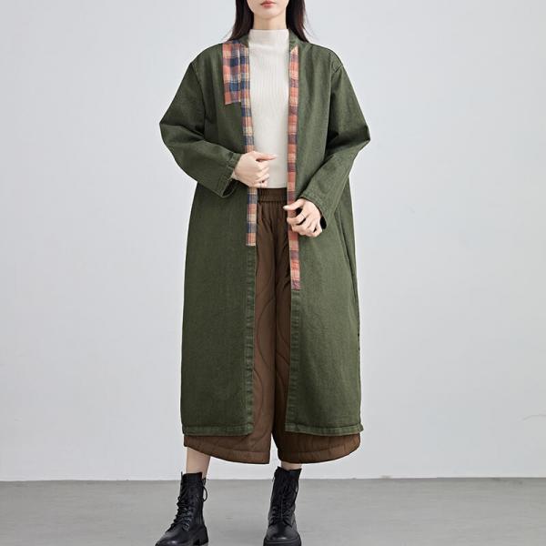 Plaid Patchwork Cotton Linen H-Shaped Coat
