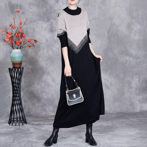 Black Contrast Loose Cashmere Knitted Dress