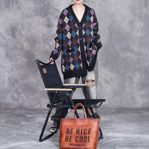Colorful Rhombus Patterned Cashmere Granny Cardigan