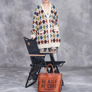 Colorful Rhombus Patterned Cashmere Granny Cardigan