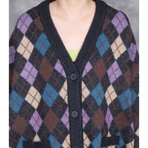 Colorful Rhombus Patterned Cashmere Granny Cardigan