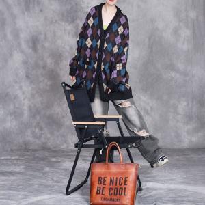 Colorful Rhombus Patterned Cashmere Granny Cardigan