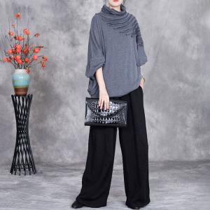 Mock Neck Cotton Pleated Sweater