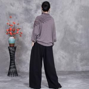 Mock Neck Cotton Pleated Sweater
