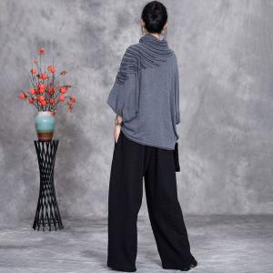 Mock Neck Cotton Pleated Sweater