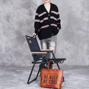 Senior Women V-Neck Oversized Striped Cardigan