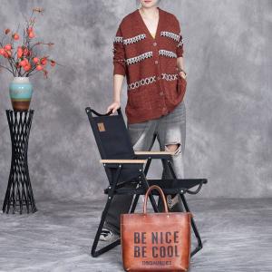 Senior Women V-Neck Oversized Striped Cardigan