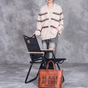 Senior Women V-Neck Oversized Striped Cardigan