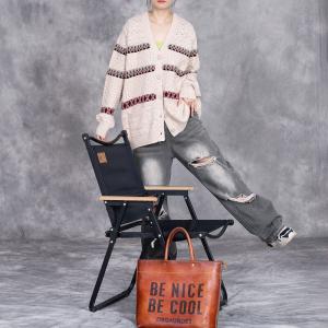 Senior Women V-Neck Oversized Striped Cardigan