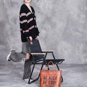 Senior Women V-Neck Oversized Striped Cardigan