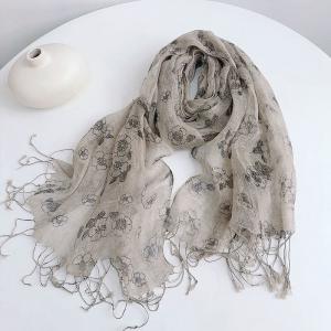 Flowers Printed Tassel Linen Boho Scarf