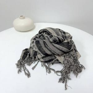 Cotton Linen Classic Fringed Gingham Scarf