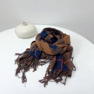Cotton Linen Classic Fringed Gingham Scarf