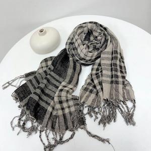 Cotton Linen Classic Fringed Gingham Scarf