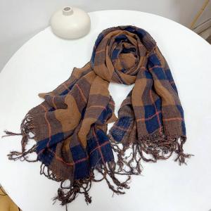 Cotton Linen Classic Fringed Gingham Scarf